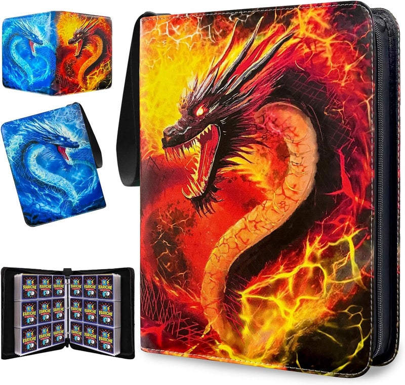 FARICHE Trading Card Binder for TCG Cards, 9-Pocket Portable Card Collector Ablum Holder Book Fits 900 Cards with 50 Removable Sleeve, Waterproof Card Binder Display Storage Carrying Cases for TCG- Dragon - Image 1